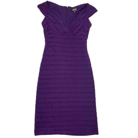 ADRIANNA PAPELL Purple Tiered Bandage Bodycon Stretch Dress Cap Sleeves Sz 2 - Picture 1 of 6